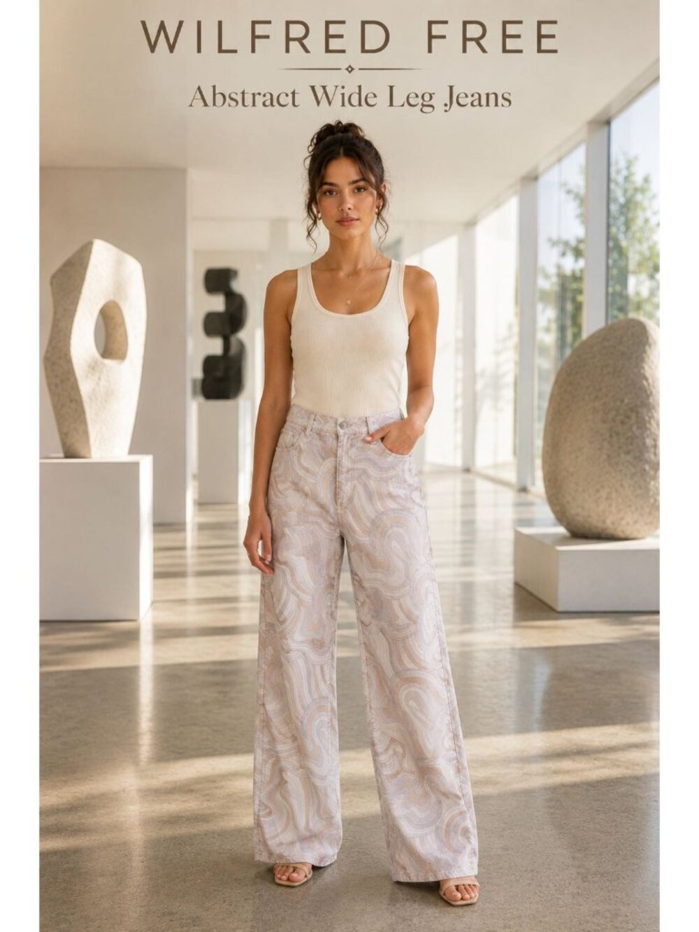 Aritzia Wilfred Free Wide Leg Jeans Sz 10 Blush Abstract Print High Rise